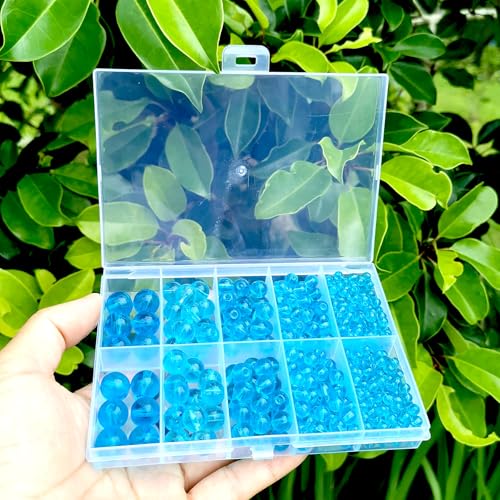 Gocelyn 476PCS Natural Round Gemstone Crystal Glass Beads for Jewelry Making (Blue), Smooth Round Spacer Loose Glass Beads for Crafts Bracelets Necklaces Charms Pendants 4/6/8/10/12mm - color: Round Glass Beads: Blue