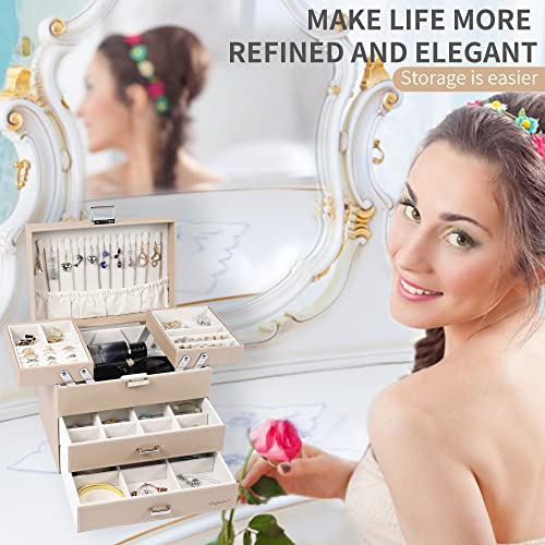 Dajasan Jewelry Organizer Box, Large Jewelry Boxes for Women Girls, Space-Saving 4 Layers Jewelry Storage Case with Drawer, Movable Metal Stand, Modern, Gift Idea (Champagne + Silver) - color: Champagne + Silver