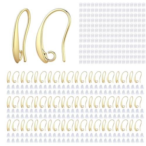 14K Gold Plated Earring Hooks, 230PCS Earring Findings for Jewelry Making Hypoallergenic Ear Wires for DIY Bulk Pack - color: 14K Gold-Big Earing Hooks