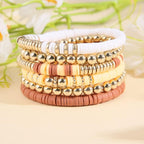 Pingyongchang Heishi Gold Beaded Bracelets Set for Women Men Bohemian Polymer Clay Colorful Surfer Vinyl Disc Stretch Layering Stackable Friendship Boho Bracelet Summer Beach Jewelry Gifts - color: Brown