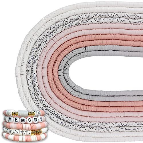 MIIIM 3600 PCS 10 Strands Polymer Clay Beads for Jewelry Making, Vinyl Heishi Beads 6mm for Surfer Bracelets Necklace Making (Memory) - color: Memory