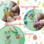Twelcshyp 24 Sets Easter Beads Necklace Bulk DIY Easter Craft Kit Bunny Chick Egg Carrot Wood Charms Color Pastel Beads for Party Favors Classroom Supplies