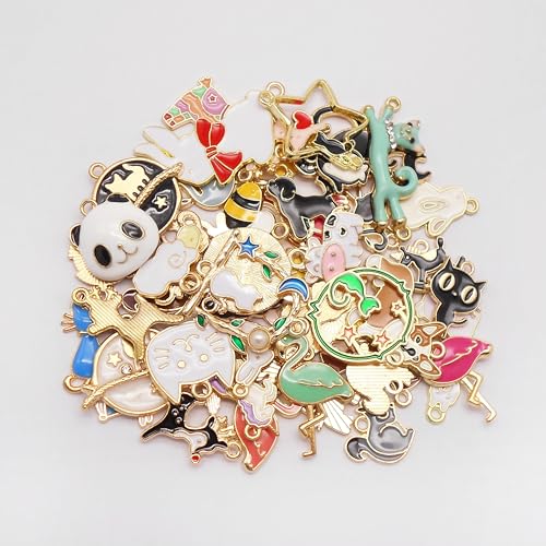 100pcs(50PAIRS) Assorted Animal Enamel Pendants Charms Dog Cat Bee Flamingo Giraffe Unicorn Enamel Charms for Bracelet Earring Necklace Making