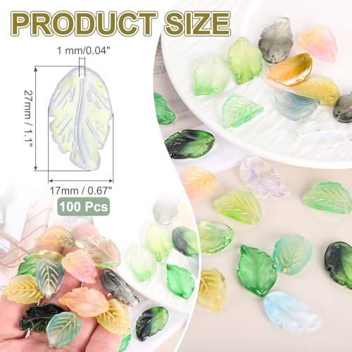 PATIKIL Glass Leaf Beads, 100Pcs Cute Crystal Leaf Charms, Translucent Czech Spacer Beads for DIY Jewelry Making Bracelets Necklace Wind Chimes Suncatchers, Blue Golden - color: Blue Golden