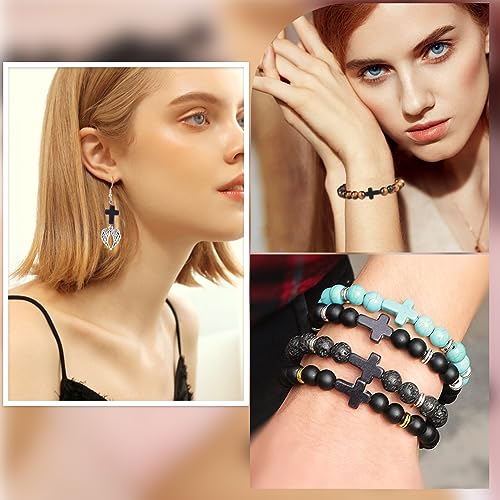 SUNNYCLUE 1 Box Black Cross Beads About 100Pcs Small Synthetic Turquoise Cross Bead Charms Easter Mini Tiny Stone Crucifix Loose Spacer Beads Bulk for Jewelry Making Kit Bracelets Adult Women - color: 100pcs 12x16mm Black Cross Beads