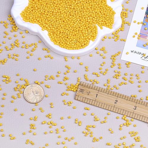 8/0 Glass Seed Beads Bulk, Orange-Yellow 3mm Tiny Round Craft Seed Bead, Small Mini Pony Beads for Jewelry Making Bracelet Necklace Wrist Beading Weaving Supplies, 2500pcs - color: Orange-Yellow