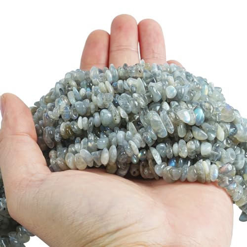 90 Inches Labradorite Irregular Shaped Crystal and Healing Tumbled Chip Stone Beads for Jewelry Making - color: Grey-Labradorite