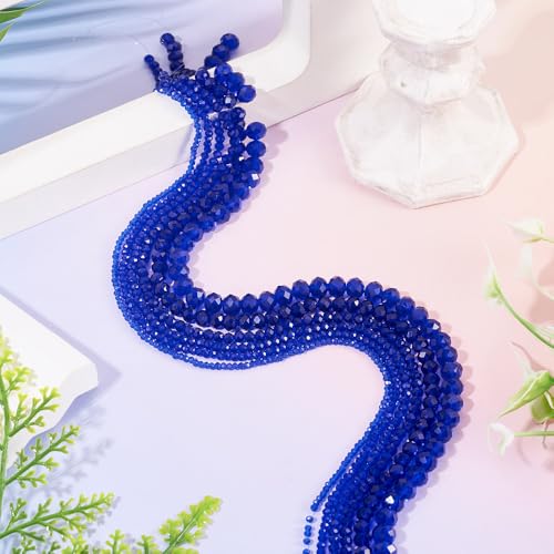 6 Strands Faceted Crystal Glass Beads Strands 3/4/6/8mm Rondelle Electroplate Glass Loose Spacer Beads Pearl Luster Plated for DIY Bracelet Necklace Jewelry Making, Blue - color: 2/3/4/6/8mm-Blue