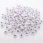 200+ Pieces 4x7mm Single V Letter Beads for Jewelry Making, White Round Acrylic Bulk Alphabet (Black on White) - size: Single letter V 200+ Pcs