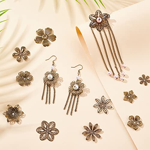 PandaHall 200pcs Flower Spacer Beads, 10 Styles Iron Flower Bead Cap Filigree Tibetan End Caps for DIY Earrings Bracekets Necklace Jewelry Craft Making Supplies, Antique Bronze - color: Antique Bronze