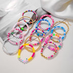Friendship Bracelets Boho Stackable Bracelets for Women Surfer Heishi Clay Bead Bracelets Stretch Preppy Bracelets Colorful Boho Bracelets for Women - color: 14pcs HAPPY