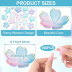 100pcs Cherry Blossom Beads, 5-Petal Gradient Acrylic Flower Beads, Mini Spacer Hair Accessories Halloween Christmas for Bracelets Earring Jewelry Making- Blue & Purple2 - color: Blue & Purple2
