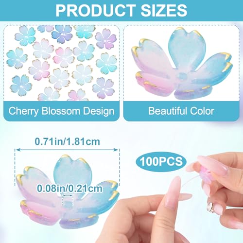 100pcs Cherry Blossom Beads, 5-Petal Gradient Acrylic Flower Beads, Mini Spacer Hair Accessories Halloween Christmas for Bracelets Earring Jewelry Making- Blue & Purple2 - color: Blue & Purple2