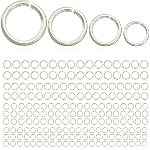 300PCs Silver Jump Rings for Jewelry Making, 4mm 5mm 6mm 7mm, Earring Bracelet Necklace Finding & Supplies (Sterling Silver Plated) - color: Silver