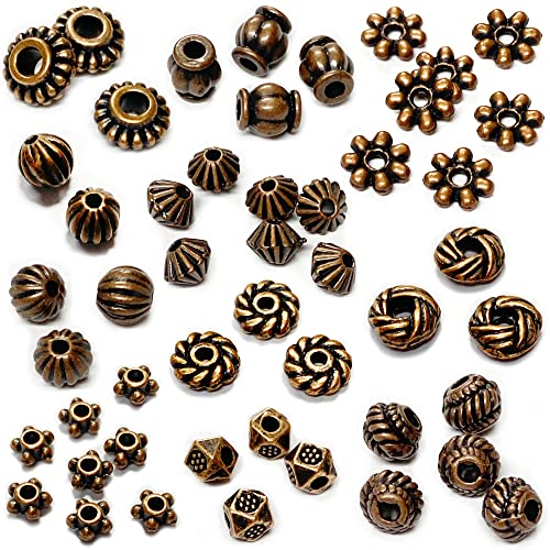 Heather's cf Metal Spacer Beads – Durable Quality & Antique Style – Assorted Copper Bead Spacers for Bracelets, Necklaces & Earrings – Ideal for DIY, Jewelry Making & Crafting – Small (500pcs) - color: Copper