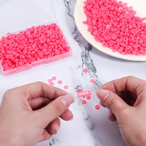 Hot Pink Polymer Clay Beads, 6mm Heishi Bead for Jewelry Bracelets Necklace Making 1000PCS - color: Hot pink