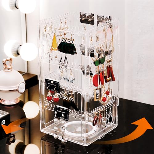 360° Rotating Jewelry Organizer Stand with 5 Layers,Acrylic Earring Holder Organizer Stand,212 Holes and 212 Grooves for Studs,Dangly Earrings,Chains,Bracelets,Necklace - color: 5-Tier,Clear
