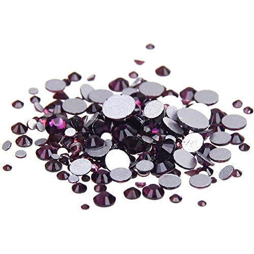 AD Beads 1440 Pieces Mixed Size Glue on Quality Glass Flatback Rhinestones Round Crystal Gems (17 Amethyst) - color: Amethyst 17