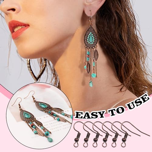 TOAOB 100pcs Earring Hooks Hypo Allergenic French Ear Wires with Ball and Coil 18mm Red Copper Fish Hook Earrings Making Supplies Jewelry Findings - color: Red copper