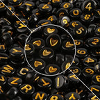 Yochus 1000pcs Black Mixed Round Acrylic Beads 4x7mm Gold Alphabet Number Heart Shape Bead for Jewelry Making and DIY Bracelets - color: Black/Gold Letter&Number&Heart, size: 4x7mm