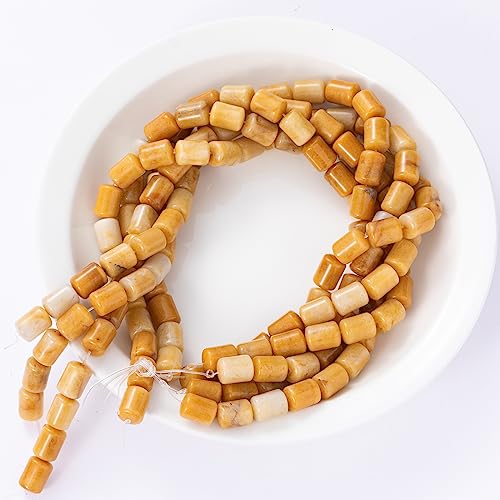 Natural Yellow Jade Cylinder Tube Beads 10x14mm 38cm/str Loose Semi Gemstone Stone Beads for Making Bracelets Necklace - color: Yellow Jade