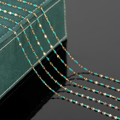 UMAOKANG 16.4 Feet Gold Plated Stainless Steel Jewelry Chain Roll Blue Enamel Bead Necklace Chain Handmade Craft Chains Bulk - color: Gold-Blue