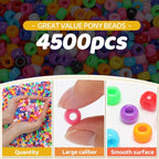 4500 pcs Whit Pony Beads 2.5 lb Bulk,White 6x9mm Plastic Kandi Beads in Handle Bucket for Craft Supplies,Jewelry Making, Bracelets, Hair Braiding & DIY Projects - color: White, size: Large