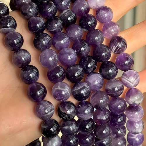 MJDCB Natural Dreamy Amethyst Beads Round Stone Beads DIY Loose Beads for Jewelry Making Beads 15" (12mm) - color: Dreamy Amethyst, size: 12mm