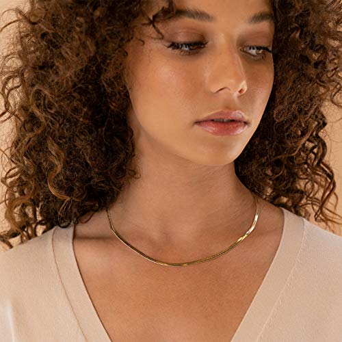 PAVOI 14K Gold Plated Curb Paperclip Box Sphere Bead Snake Herringbone and Figaro Chain Adjustable Necklace - style: Snake-M