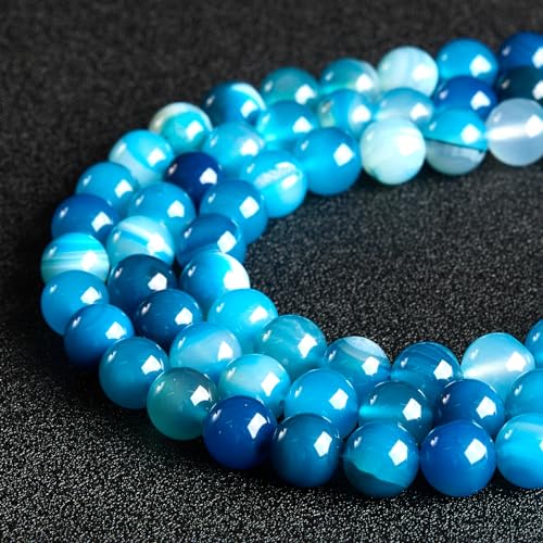 100pcs 8mm Blue Stripe Agate Beads Natural Gemstone Beads Round Loose Beads for Jewelry and Bracelets Making - color: Blue Stripe Agate, size: 8mm