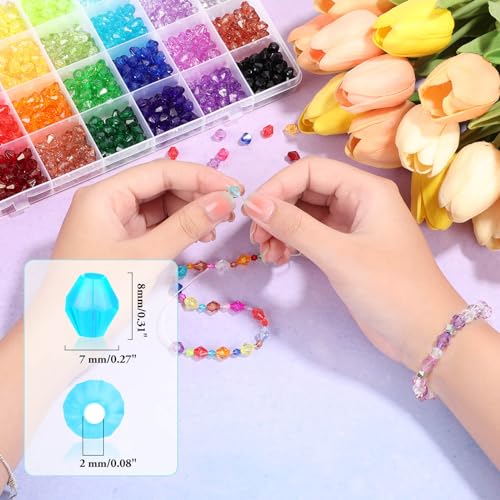 PAXCOO 1120Pcs Crystal Acrylic Bicone Beads for Jewelry Making, 28 Colors, 8 MM - size: 8 mm