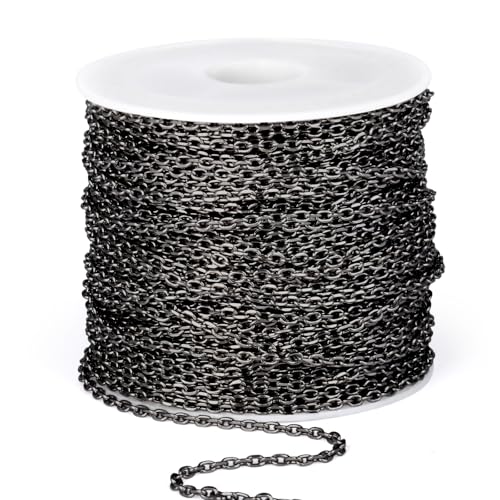 66 Feet Black Rolo Cable Chain Bulk, 2.0mm 304 Stainless Steel Gunmetal Black Diamond-Cut Oval Rolo Cable Link Chains Roll Spool for Jewelry Making - color: Gunmetal Black, size: 2.0mm width
