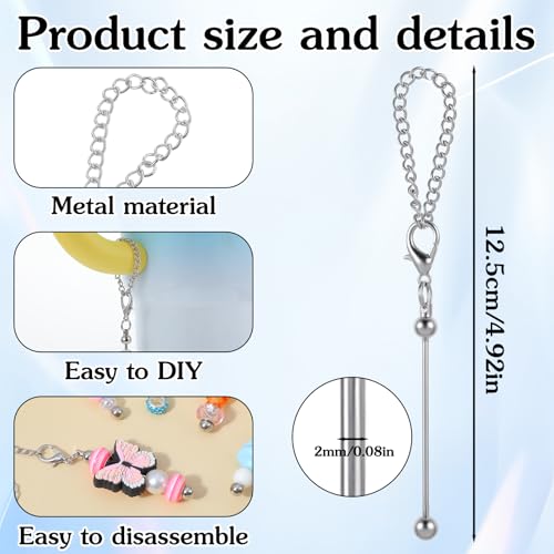 40 Pcs Beadable Keychain Bars Bulk, Silver Keychain Bars for Beads with Beaded Cup Charms, Beaded Pokey Tools for Stanley Tumblers & Handle Cups, DIY Gift Pendant for Bottle Accessories