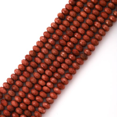 Faceted 4x6mm Natural Goldsand Stone Rondelle Spacer Gemstone Beads Loose Semi Gemstone Beads for Jewelry Making - color: Goldsand