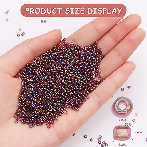 Size 4 mm 6/0 Glass Seed Beads, 2100 Pcs Small Mini Spacer Loose Pony Beads for Jewelry Making and DIY Crafts (Iris Amethyst Bronze) - color: Iris Amethyst Bronze, size: Large