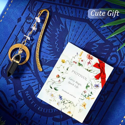 Vintage Metal Bookmark Pendant with Natural Crystal Stones Black Obsidian Bead Chain–Elegant Bookmarks for Women,Men,Book Lovers,Teachers and Girls(Black Onyx) - style: Black Onyx