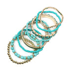 RIAH FASHION Multi Color Stretch Beaded Stackable Bracelets - Layering Bead Strand Statement Wrap Bangles - color: Natural Stone - Turquoise, size: 8.0 Inches Length