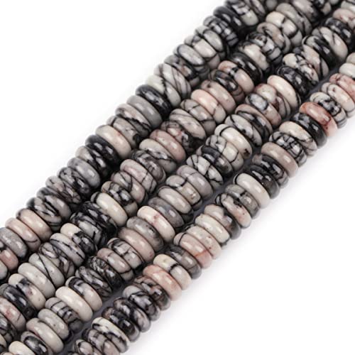 JOE FOREMAN 2x6mm Natural Webbed Black Picasso Jasper Stone Agate Heishi Disc Rondelle Spacer Beads for Jewelry Making Full 15" Strand Energy Stone Healing Power - color: Webbed Black Picasso Jasper
