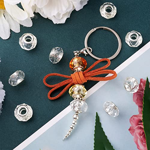 100pcs 14mm Large Hole Glass Beads - Clear European Lampwork Loose Spacer Beads for DIY Craft Snake Chains Charms Bracelet Necklace Earring Making - Hole: 5mm - color: Clear