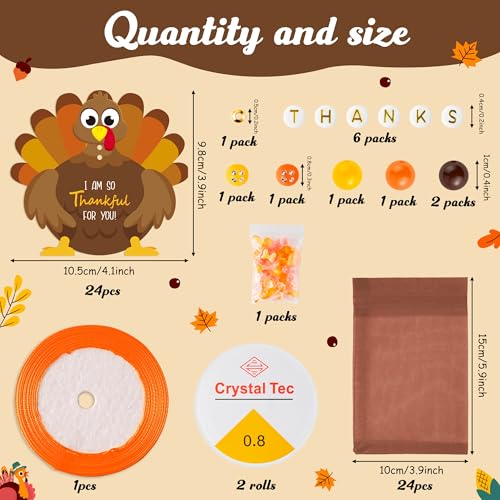 BeYumi Thanksgiving Bracelet Craft Kit - 24 Pack Fall DIY Thanks Letter Beads Friendship Bracelets with Turkey Gift Cards Thankful Craft Kit Party School Classroom Fun Activities for Kids Ages 6-12 - style: THANKS