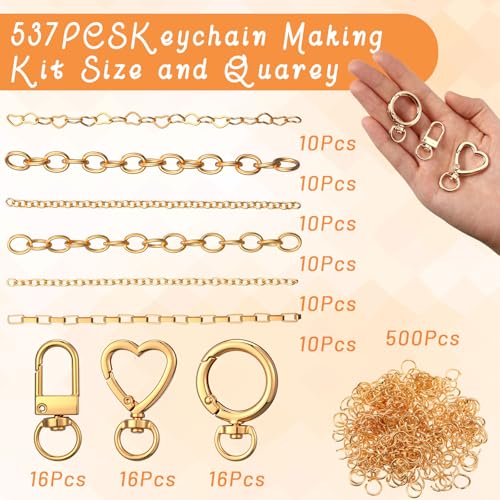 Liliaafar 48 Set Keychain Making Kit Gold Silver Metal Keychain Clips with Key Ring Swivel Snap Hook Lobster Claw Clasps Extender Chain Bulk for DIY Craft Lip Gloss Bag Accessories Gift (Gold) - color: Gold