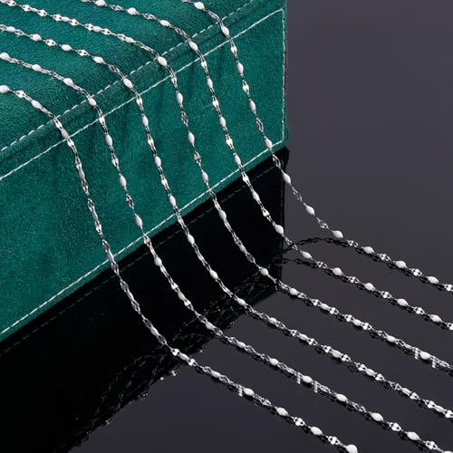 UMAOKANG 16.4 Feet White Enamel Chain for Jewelry Making Stainless Steel Lip Chains Bulk on Spool - color: Steel-White