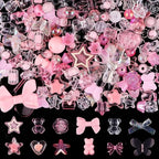 Acrylic Pastel Beads for Jewelry Making, Kalolary Colorful Bow Butterfly Flower Beads Kawaii Plastic Candy Heart Bead Cute Macaroon Aesthetic Bead for Bracelet Necklace DIY Supplies (Pink) - color: Pink