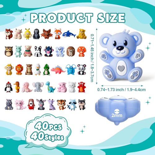 Ferreve 40 Pcs 3D Animal Silicone Focal Beads for Pens, Keychain Making, Focal Beads Bulk for Beadable Keychain DIY Crafts Bracelet Necklace Phone Chain Charms Jewelry Making(Vivid Style) - style: Vivid Style