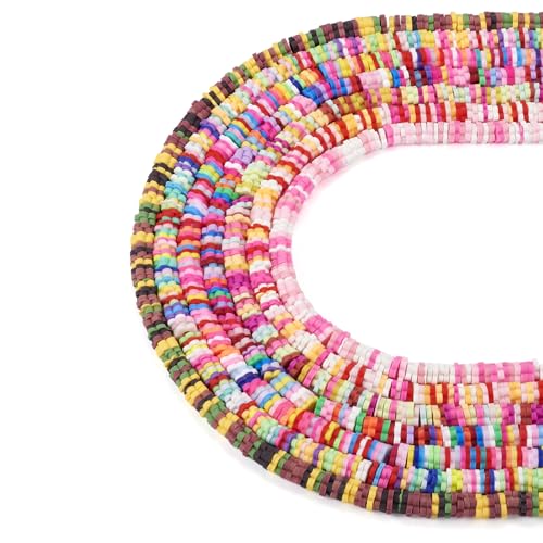 2030Pcs Handmade Polymer Clay Beads for Bracelets,Heishi Beads,Flower Beads Disc Beads,Mixed Color Flat Round Beads for Jewelry Making Friendship Bracelet Kit,Hole: 1.8mm