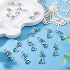 FASHEWELRY 15Pcs Alloy Crystal Rhinestone Heart Charms, Blue Love Heart Glass Dangle Charms Platinum Hollow Pendants for DIY Valentine's Day Necklace Earring Jewelry Making Craft - color: Heart-Blue