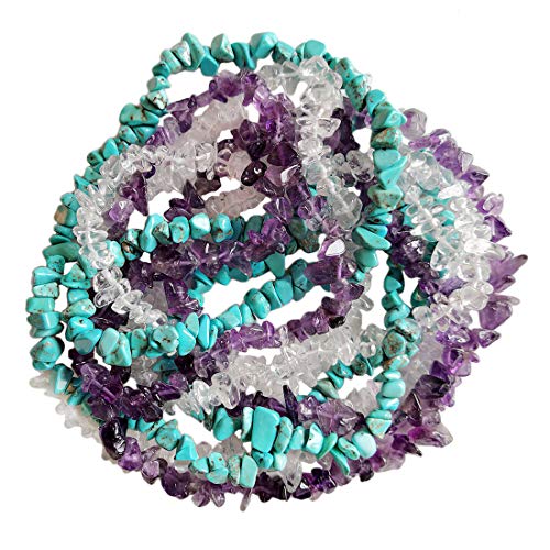 Loveliome 90 Inches Howlite Turquoise Rock Quartz Amethyst Irregular Shaped Crystal and Healing Tumbled Chip Stone Beads for Jewelry Making - color: Multi