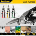 HURRICANE 3 pc Aviation Tin Snips Set, 10 inch Metal Cutter Shears for Cutting Sheet Metal, Cr-V Blades, Straight Left and Right Aviation Snips, with Ergonomical TyreGrip Handle and Safety Latch - size: 3 Piece Regular Set: Straight, Left, Right