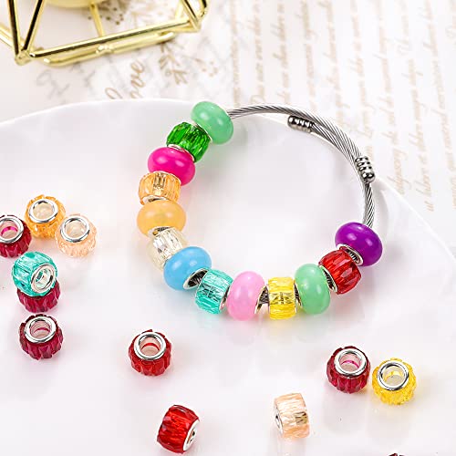 100 Pieces 14mm European Large Hole Spacer Beads Mix Color with Silver Brass Cores Assortments Charm Lampwork Beads Supplies for Necklace Bracelets Jewelry Making (Baguette Diamonds) - color: Baguette diamonds