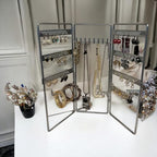 Jewelry Holder, Jewelry Organizer, folding 3 piece Jewelry Display Stand with Metal Frame, Necklace Earring Bracelet Holder, for Studs, Rings, Gift Idea, Gold, Silver, Black Color (SILVER) - color: SILVER